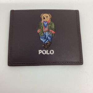 Polo Ralph Lauren Polo Bear New Leather Card Case Wallet Dark Brown